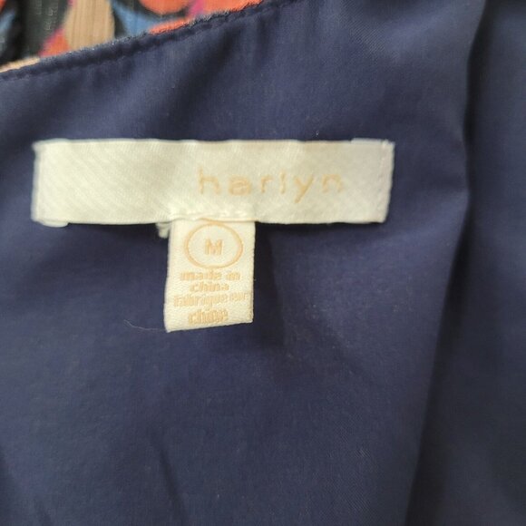 Harlyn Dress Womens M Blue Metallic Abstract Ruffled Lined V-Neck Flutter Sleeve - Picture 11 of 16